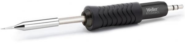 The item is a black soldering iron with a rubberized grip for better handling. The tip is metallic and pointed, ideal for soldering components.