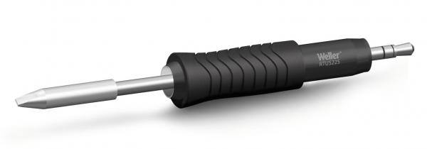 The image shows a screwdriver with an ergonomic, black grooved handle and a silver tip. The tip is interchangeable, allowing for the use of different types of screws.