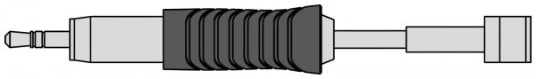 The image shows an elongated plug with a narrow, round end. The middle area has a ribbed, rubberized surface, followed by a smooth section that connects to a cable.
