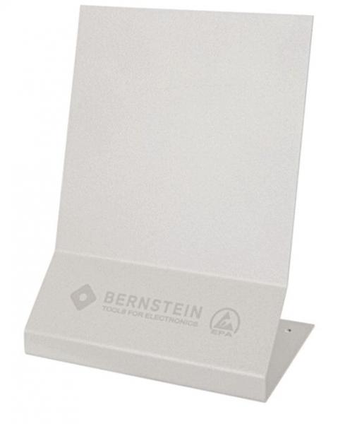 The image displays a simple, white table tent with a folding mechanism. It stands stable and has a smooth, matte surface. Ideal for presentations or displaying information.