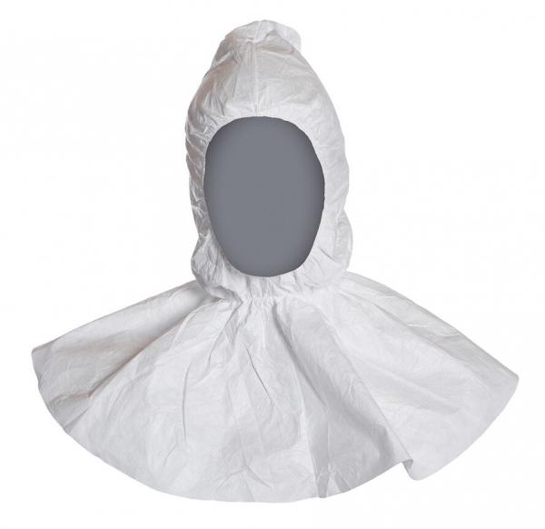 The image shows a white, hood-like cover made of lightweight material. The hood is round and the lower part spreads out like a skirt. The interior is gray.
