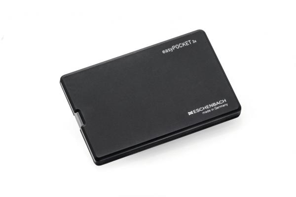 The image displays a narrow, rectangular black plastic case. It is matte and has a smooth surface finish. On the front, the inscription "easyPOCKET" along with the logo is subtly integrated.