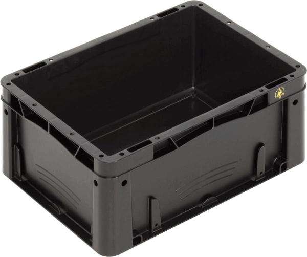 It is a rectangular, black plastic box. It has grippy side walls and an open top. The corners are rounded, and the structure appears stable and lightweight.