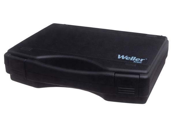 The image shows a black, rectangular plastic box with a smooth surface and a slightly raised handle. On the top side, the "Weller" logo is visible in blue lettering.
