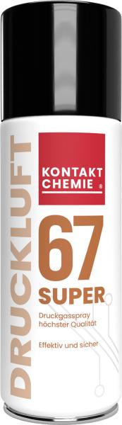 The image shows a spray can with a black lid. The main body is white with the inscription "DRUCKLUFT 67 SUPER" in gold and red. Below it reads "KONTAKT CHEMIE".
