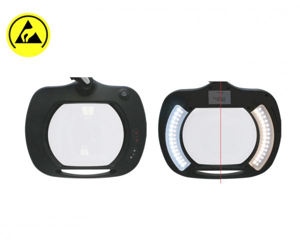 The image shows two illuminated magnifying glasses. One has a round lens with a handle; both have different light sources to facilitate seeing.