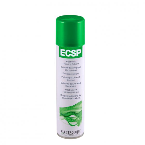 The image shows a spray can with a green lid. The white body features various labels for an electronic cleaning agent, suitable for cleaning electrical contacts.