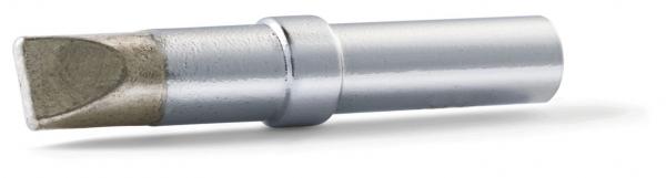 The image shows a slender, metallic object with a flat, wide end. The body is silver and has a slightly narrowed area in the middle. The head has a machined, rounded shape.