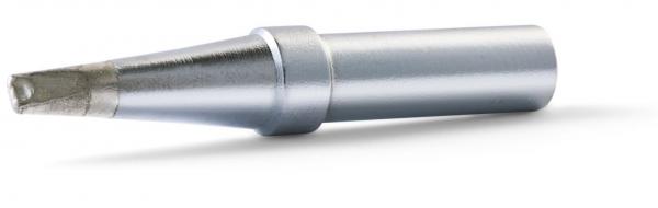 The image shows a silver pen with a pointed, gray lead. The pen has a cylindrical body and a wide, smooth surface. The lead is narrow and slightly rounded.
