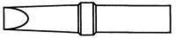 The image shows a simple, schematic representation of a narrow, conical object with a rounded middle section and a slightly beveled tip.