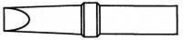 The image shows a schematic representation of a mouthpiece. It has a beveled tip, a wider area, and a cylindrical part with a thickening in the middle.