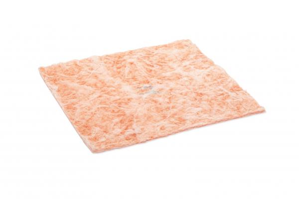 Das Bild zeigt eine rechteckige, flache Platte in einer hellen, orangefarbenen Farbe. Die Oberfläche wirkt etwas uneben und faserig, ohne erkennbare Muster oder Details.