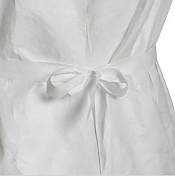 The image shows a white coat or a garment with a knotted band at the waist. The fabric appears light and could be made of paper or a similar material.