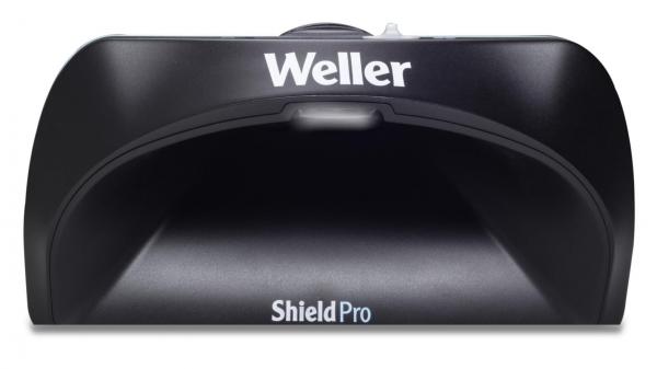 The image shows a black holder with a curved design and an open front. At the top, it reads "Weller" and below that, "ShieldPro".