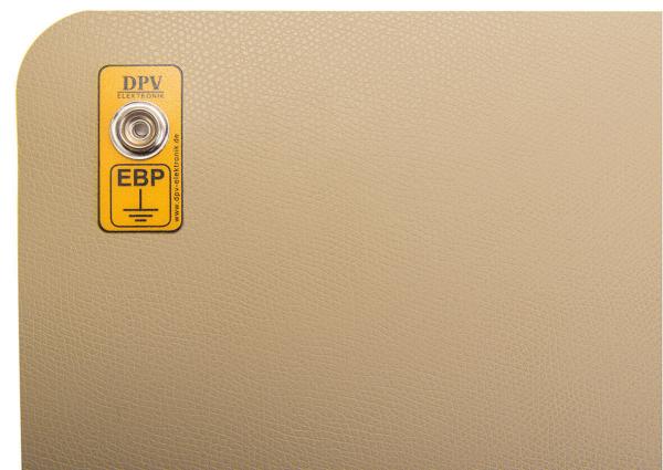 The image displays a beige, textured background with a yellow sticker in the top left corner. The sticker includes the text "DPV" and "EBP" as well as a symbol. The corners are rounded.