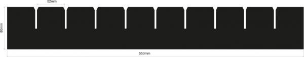 The image shows a long, black surface with several uniform notches that are visible in the upper area. The notches are evenly distributed.