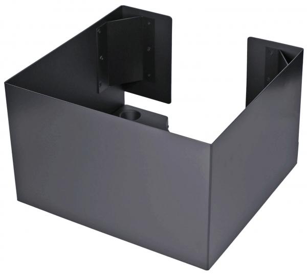 The image displays a square, black metal frame with open sides. It features a bracket at one corner, which may be used for mounting. The surface is smooth.