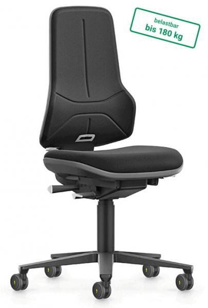 Der Bürostuhl ist ergonomisch gestaltet, hat eine hohe, gepolsterte Rückenlehne und eine breite Sitzfläche. Die Rollenbasis ermöglicht einfaches Bewegen. Belastbarkeit bis 180 kg.