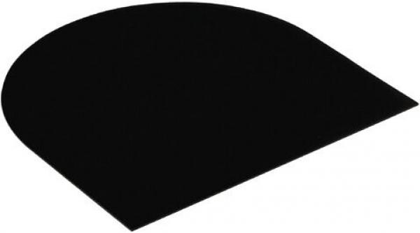 Das Bild zeigt eine schwarze, halbrunde Fläche, die wie ein angespitztes Oval aussieht. Sie ist flach und hat keine Textur, wirkt schlicht und einfarbig.