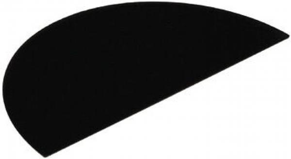Das Bild zeigt eine schwarze, halbrunde Fläche, die wie ein geschnittenes Stück eines Kreises aussieht. Sie hat eine glatte, gleichmäßige Oberfläche und ist leicht gebogen.