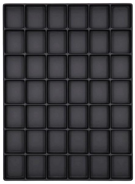 The image shows a rectangle with 8 rows and 6 columns, filled with square indentations. All indentations are the same size and dark black.