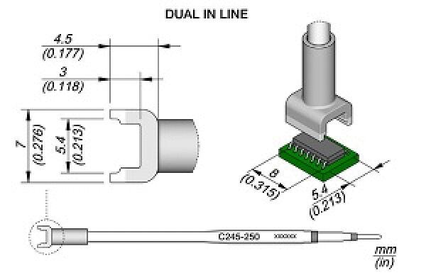 The image displays technical drawings of a connector. At the top, dimensions and a 3D representation of the plug are visible. Below, there is a top view of the circuit board with connection.