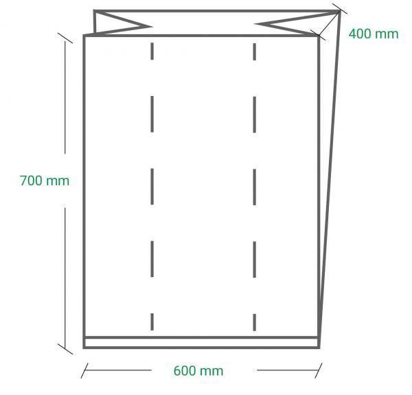 The image displays a technical drawing of a rectangle. The dimensions are: 700 mm high and 600 mm wide. At the top, a smaller area of 400 mm is indicated. There are vertical lines.