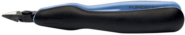The image shows an ergonomically shaped handle with a black-blue color scheme and a sharp edge at the end. It appears to be a tool, possibly a cutter or a pair of scissors.