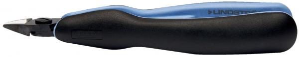 Das Bild zeigt einen praktischen, ergonomisch geformten Cutter. Der Griff ist schwarz mit blauen Akzenten. Die Klinge ist schmal und spitz, geeignet zum Schneiden von Materialien.
