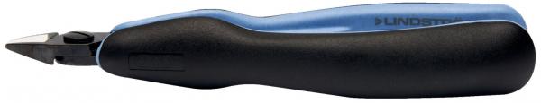 Das Bild zeigt einen schwarzen Stift mit blauer Griffoberfläche. Die Spitze ist schmal und hat eine scharfe Kante, die zum Schneiden oder Zeichnen geeignet ist. Ergonomisch gestaltet.