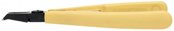 The image shows a yellow pliers. The handle is ergonomically shaped and the pliers have a sharp, black cutting edge. It is suitable for cutting wires or fine materials.