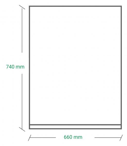 The image displays a rectangular format with dimensions of 740 mm in height and 660 mm in width. The border is marked by a gray line, and the background is white.