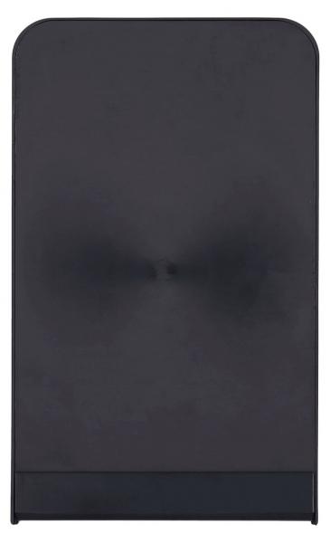 Das Bild zeigt eine schwarze, leicht gebogene Oberfläche mit abgerundeten Ecken. Die Struktur ist einheitlich und glatt, ohne erkennbare Details oder Texturen.