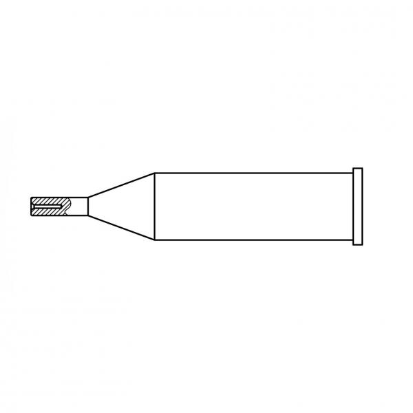 The image shows a schematic representation of a stylus. It has an elongated shape with a broad, flat tip and a narrower grip. The entire stylus is positioned upright.