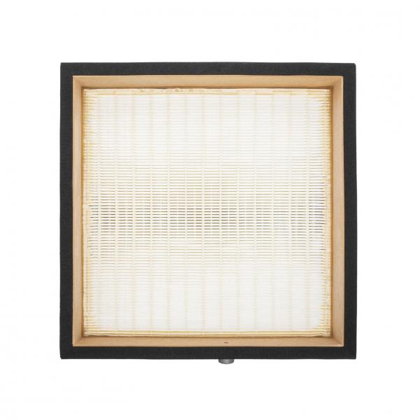 Das Bild zeigt einen quadratischen Rahmen aus Holz mit einem weißen, gestreiften Gitter aus feinen Linien in der Mitte. Der Rahmen hat eine dunkle Umrandung und wirkt schlicht und modern.
