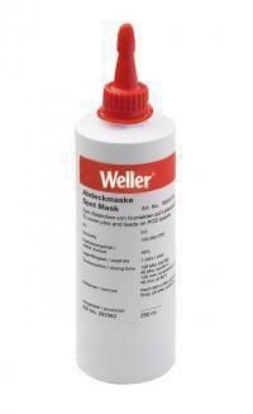 The image shows a white bottle with a red cap and a long tip. The bottle is labeled "Weller" and likely contains a product for electrical engineering or soldering.