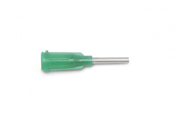 The image shows a screwdriver with a green plastic handle and a metallic, long shaft. The handle has a round shape and the screwdriver is horizontally aligned.