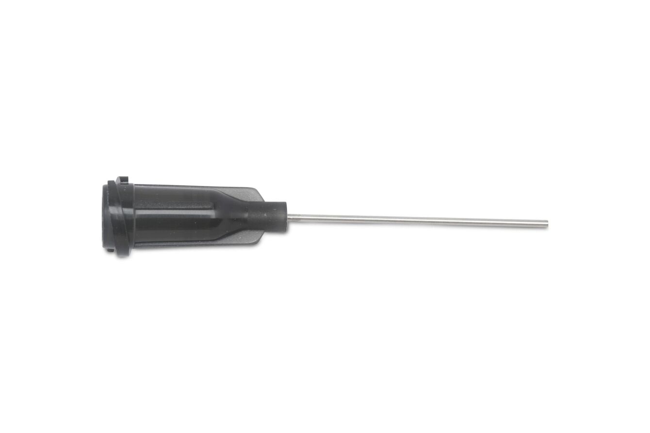 Das Bild zeigt ein Werkzeug mit einem schwarzen, ergonomischen Griff und einem langen, dünnen Metallstift. Es ist schlank und hat eine einfache, funktionale Form.