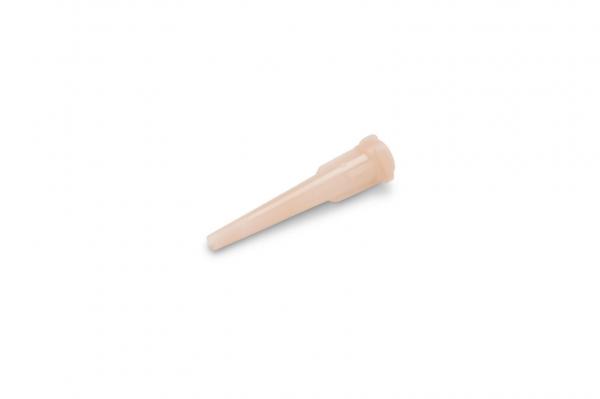 The image shows a slim, long applicator made of a skin-colored material. It has a wide base and tapers to a pointed shape.