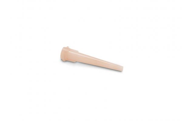 The image displays a long, narrow object in a skin-colored shade. It has a wider, flat base and tapers towards the top. The surface is smooth.