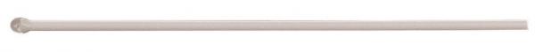 The image shows a long, thin object that is standing upright. It has a small, round ball at one end. The surface is smooth and has a light color.