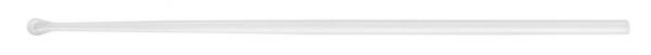 The image shows a long, thin white object with a round tip. It is straight and has no distinctive features.