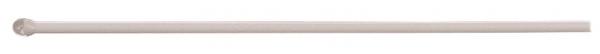 In the image, there is a slim, straight rod that is slightly rounded at one end. It has a light color and is probably made of plastic or a similar material.