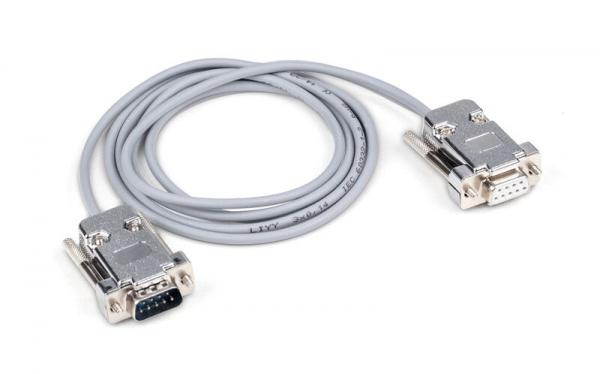 The image shows a gray cable with two 9-pin D-Sub connectors at the ends. The connectors are metallic and have a rectangular shape. The cable has a uniform thickness and a smooth appearance.