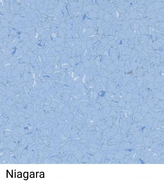 The image displays a homogeneous surface in various shades of blue with fine, irregular patterns. The colors are reminiscent of water or the sky. Below is the inscription "Niagara".