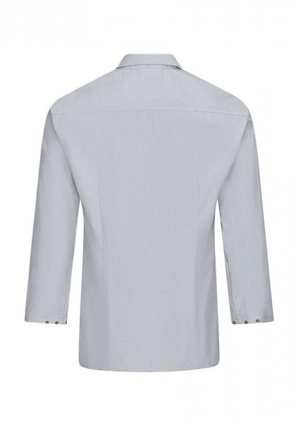 The image shows a light blue shirt with long sleeves and a classic collar. The back is simple and smooth, without any patterns or prints.