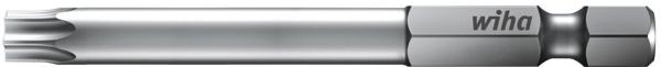 The image shows a silver screwdriver bit with a square socket. The bit has a slotted end and is engraved with the word "wiha".