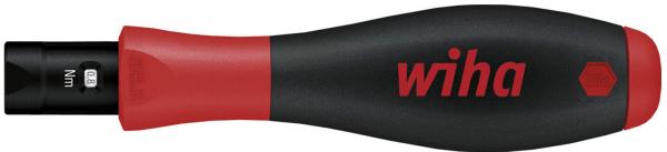 The image shows a screwdriver with an ergonomic, black-red handle. The handle is wide and patterned, with a distinctive logo and a metal blade at the end.