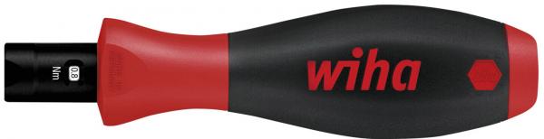 The image shows a black and red screwdriver. The handle is ergonomically shaped and features the "wiha" logo in red letters. The blade is vertical, suitable for screws.