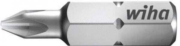 The image shows a silver screwdriver bit with a special shape at the tip that is suitable for Phillips screws. The name "wiha" is imprinted on it.